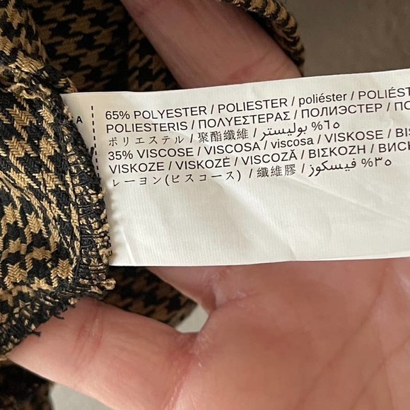 MNG Puff Shoulder Brown Black Houndstooth Shirt Long Sleeve Button Back Blouse 6 - Picture 8 of 8